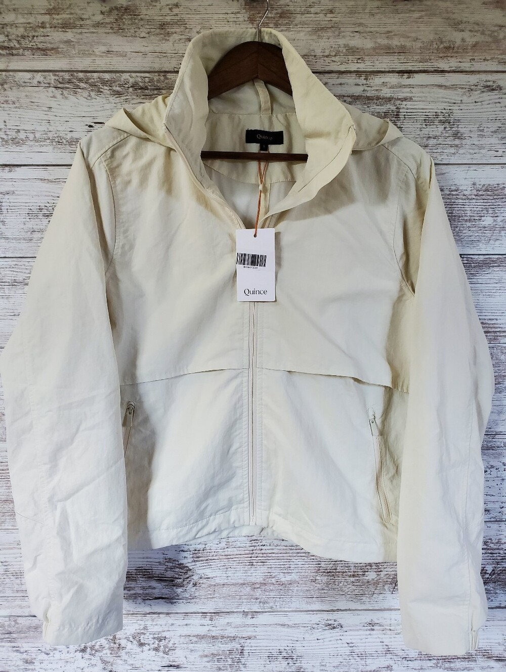 Quince Tofu Cream Water Repellent Packable Hooded Windbreaker Jacket